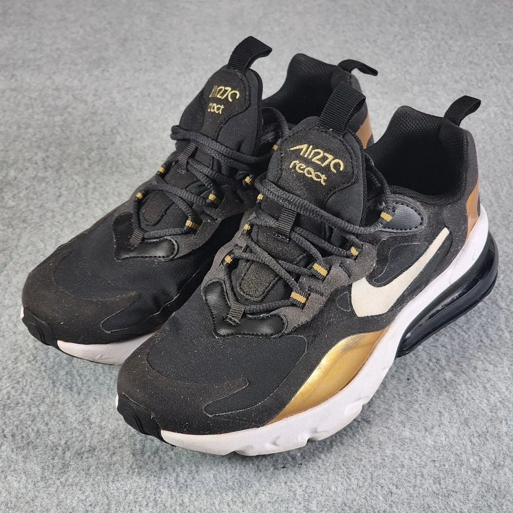 Nike Air Max 270 React‎ (GS) Shoes 7Y Black Gold BQ0103-005